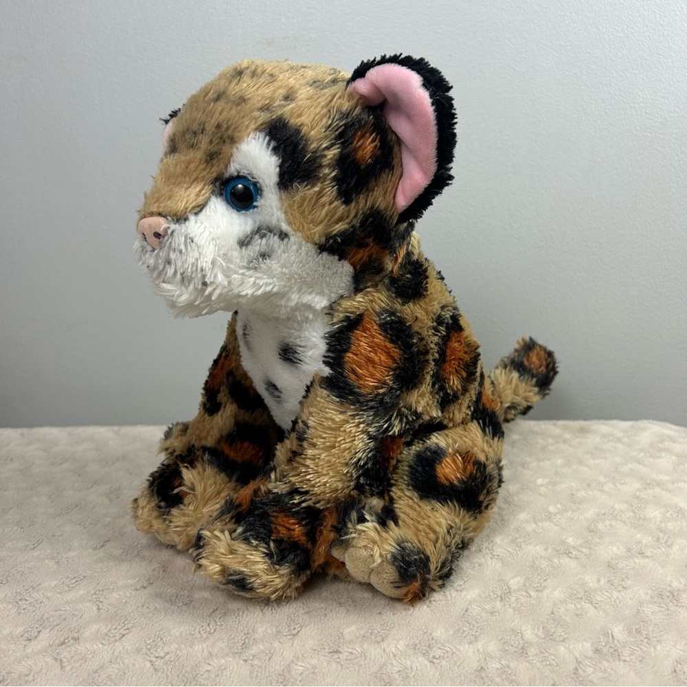 Nature Planet Leopard Plush Stuffed Animal Toy Tan Black Brown Blue Eyes cheetah